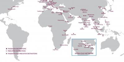कतर एयरवेज नेटवर्क का नक्शा